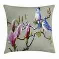 thumbnail image 1 of Magnolia Throw Pillow Cushion Cover, Waxwing Sparrow Birds Perching on Branches of Flower Tree Watercolor Technique, Decorative Square Accent Pillow Case, 18 X 18 Inches, Multicolor, by Ambesonne, 1 of 2