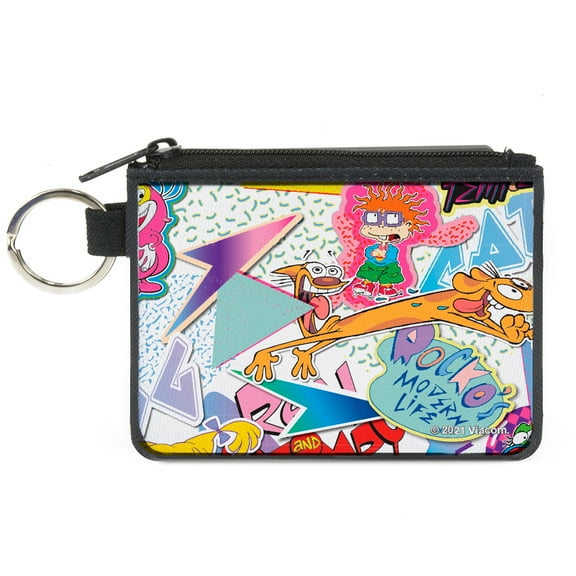 Nickelodeon Wallet, Coin Purse, Nick 90s Logos and Show Characters White Multi Color, Canvas
