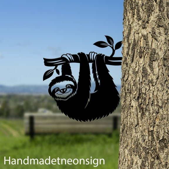 Handmadetneonsign Sloth On Branch Metal Tree Stake, Peeking Animal Garden Tree Stake, Sloth Metal Tree 68782