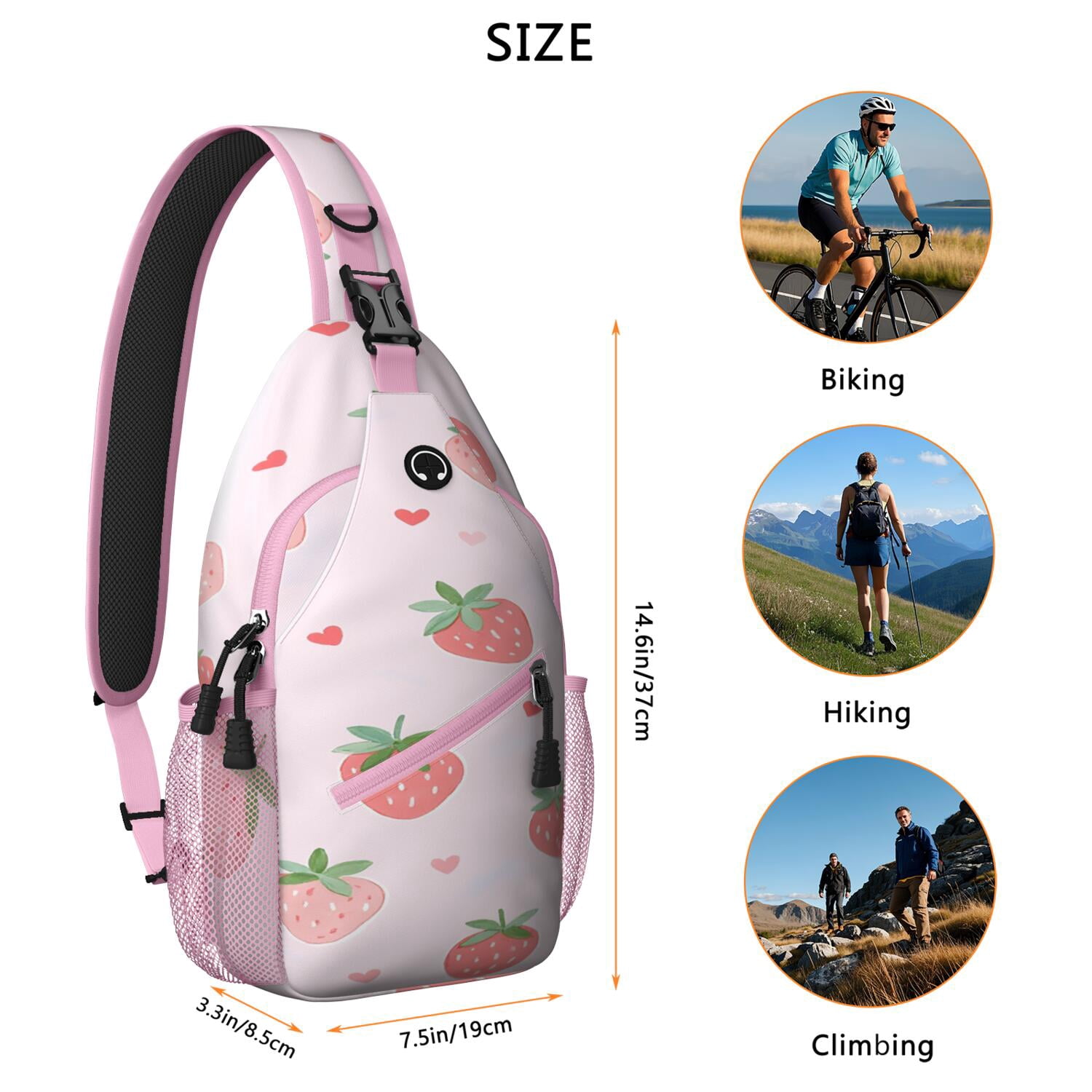 Strawberry Crossbody Sling Bag for Women Men Travel Bag Trendy Sling Backpack AntiTheft Sling Shoulder Bag