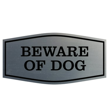 Fancy Beware of Dog Sign (Brushed Silver) - Large