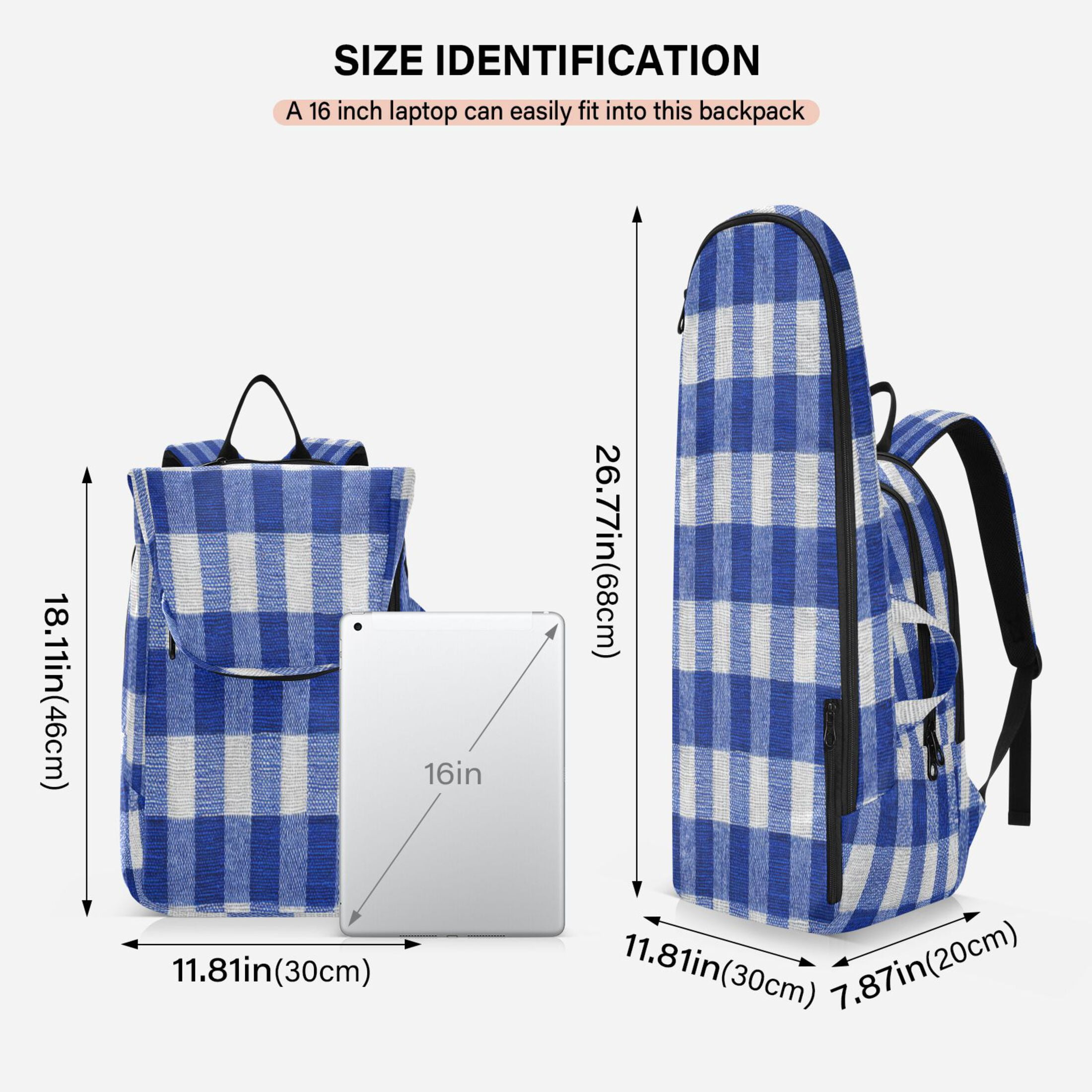 2 Racquet Holder Tennis Backpack Tennis Racket Covers Gym Bags Deep Blue Checkered