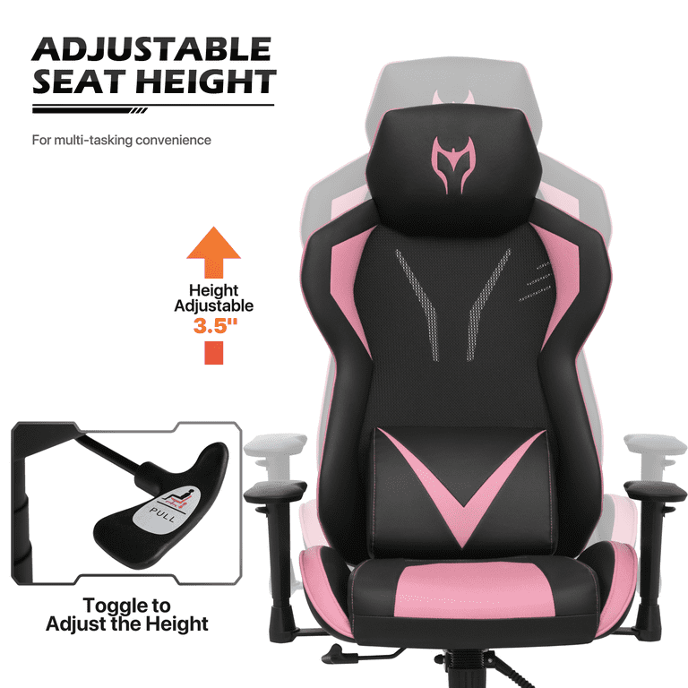 MoNiBloom Ergonomic Gaming Chair with Headrest and Lumbar Support,  Reclining High-Back Video Gaming Chair for Adult Teen, Pink 