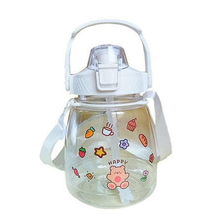 

1300ML Large Capacity Water Bottle with Straw Strap Portable Leakage Prevention Kids Water CupWhite