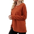 thumbnail image 4 of Defitshape Women's Soft Long Sleeve Tshirt T Shirt Knotted Loose Fit Drop Shoulder Fashion Scoop Neck Long Sleeve Tunic Top Orange 14, 4 of 5