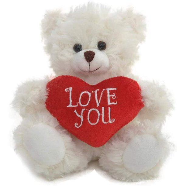 Made by Aliens Cream Mocha Heart Bear Stuffed Animal Love You Bear Plush Bear Toy for Kids