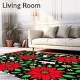 thumbnail image 2 of ODIKA 4'x6' Machine Washable Non-Slip Area Rug, Festive Poinsettia with Playful Dog Motif Latch Hook High Traffic Rug with Pad, Black, 745193, 2 of 8