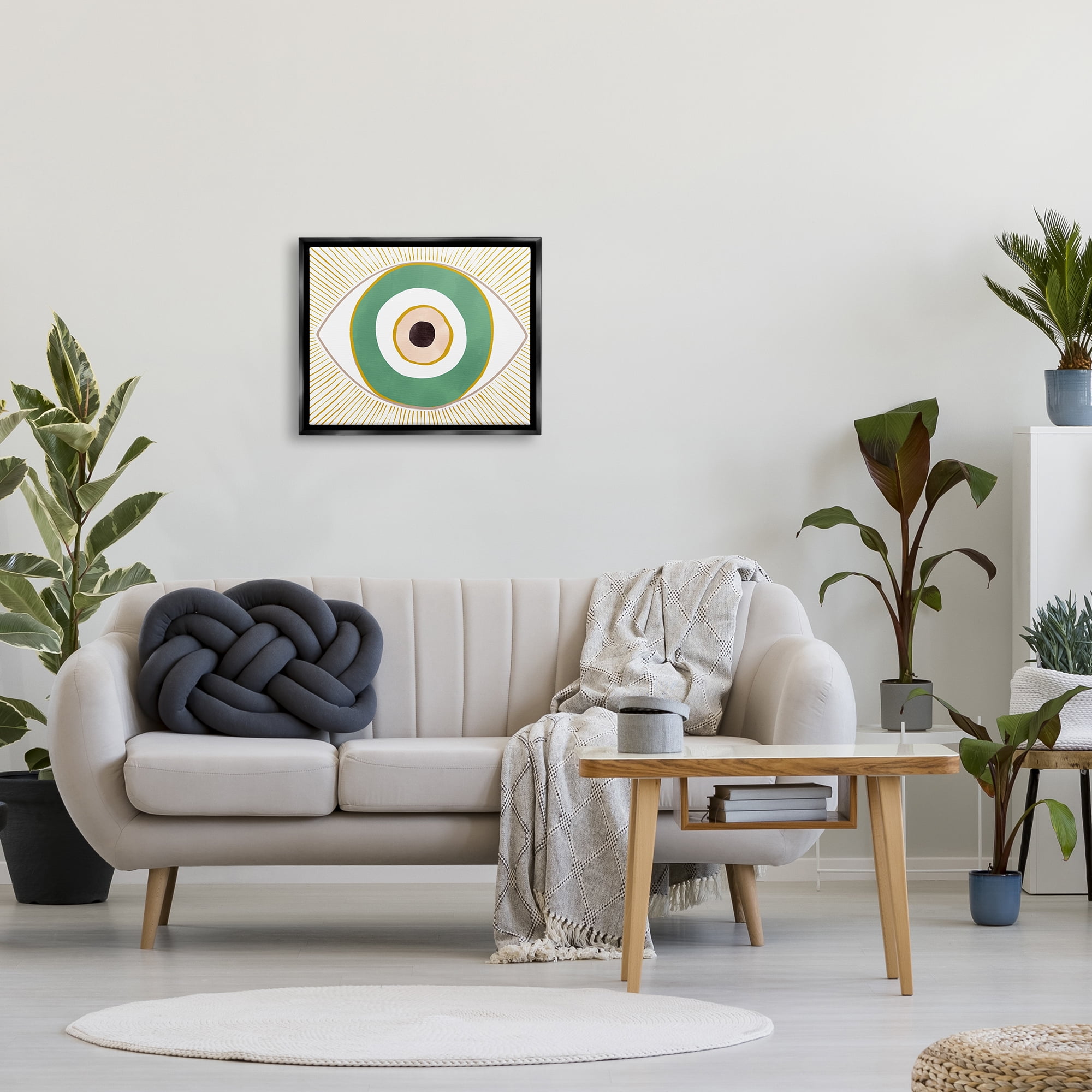 Stupell Industries Green Modern Evil Eye Symbol Abstract Painting Black Floater Framed Art Print Wall Art