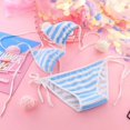 thumbnail image 4 of Lencería sexy japonesa Lolita Kawaii azul rosa blanco a rayas mini bikini adulto Cosplay mujeres sujetador ropa interior conjunto frenillo traje de baño, 4 of 4