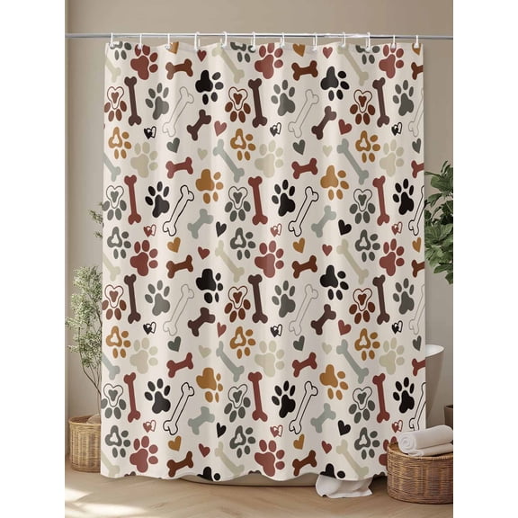 Shower Curtain, Love Bone Dog Paw Print Waterproof Shower Curtain Set with Hooks for Bathroom Showers,Stalls and Bathtubs,72x72In Animal Footprints Seamless