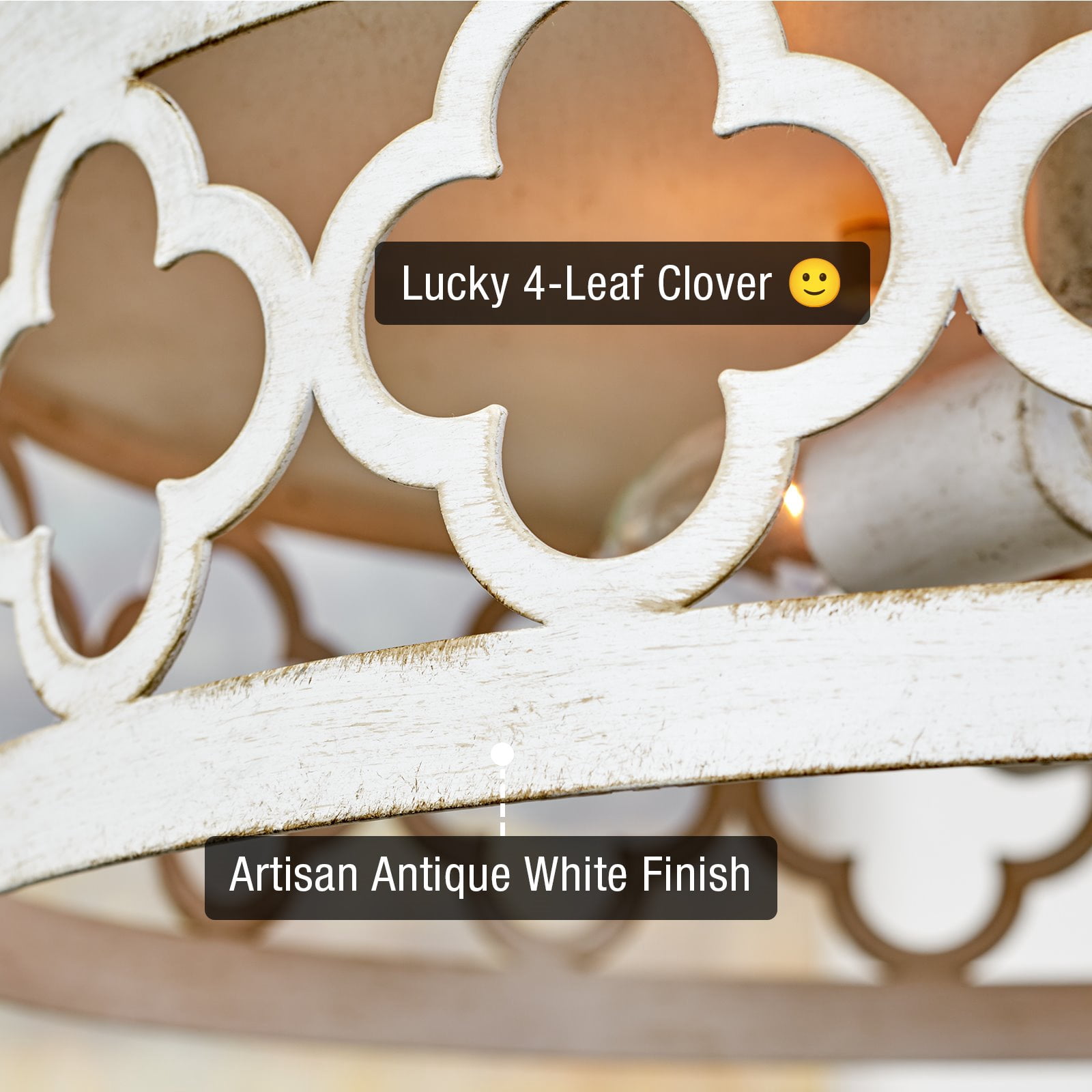 Kira Home Sutton 13" Farmhouse Quatrefoil Flush Mount Ceiling Light, Distressed White Metal Drum Shade, Antique White