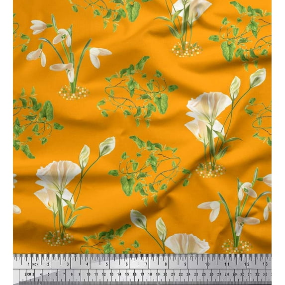 Soimoi Polyester Crepe Fabric Leaves & Flower Printed Fabric 1 Yard 42 Inch Wide