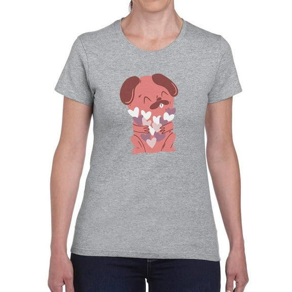 Cute Dog With Hearts T-Shirt Women -Smartprints Designs, Female Small