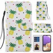 Dteck Galaxy A32 5G Case 3D PU Leather Wallet Flip Protective Phone Case with Wrist Strap Card Slots Holder Pocket Cover for Samsung Galaxy A32 5G 6.5" (2021), #16 Pineapple