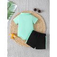 thumbnail image 4 of Mikrdoo Summer Outfits For 18 Months Baby Boys King Letter Graphics 24 Months Boys Colorblock Lapel Romper Tops & Side Splicing Shorts 2Pcs Clothes, 4 of 9