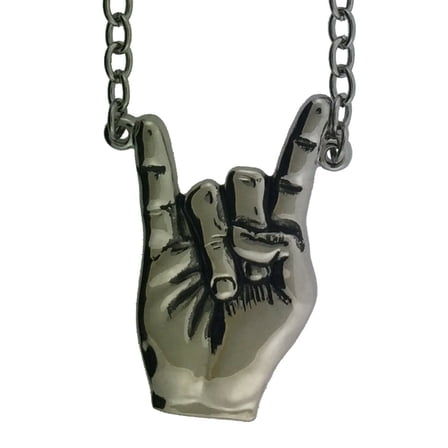 Hand Shaped Necklace Hang Loose Sign Dog Tag Rock Rebel Pendant Silver Chrome
