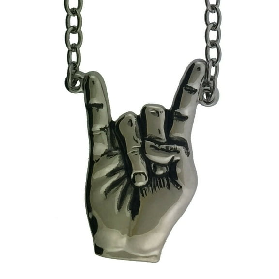 Hand Shaped Necklace Hang Loose Sign Dog Tag Rock Rebel Pendant Silver Chrome