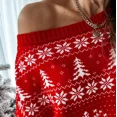 thumbnail image 4 of Vestido de Papá Noel con patrón de ciervo de nieve para mujer, Top de punto de manga larga con cuello oblicuo, bata informal de invierno, 4 of 4