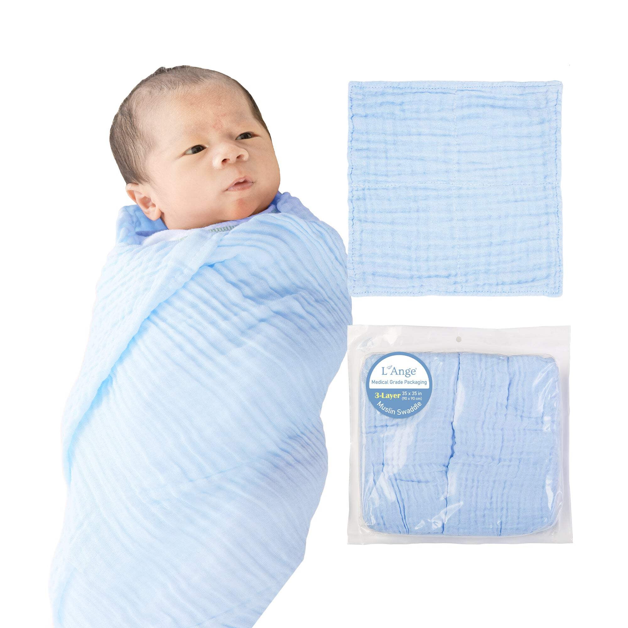 L’Ange Baby-Swaddles Pack of 2-35 x 35 Inches, 3 Layer, Yellow, Cotton Muslin Newborn Receiving Blanket, Nursing and Stroller Cover, for Infant Delicate Skin, Medical Grade Packaging