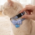 thumbnail image 4 of Cat CollarwithBow, Kitten Breakaway Collar, Gingham Fabric, Adjustable Kitten Collar, Blue Bell, Quick Release Buckle, Metal Ring, 1 Pc, 4 of 6
