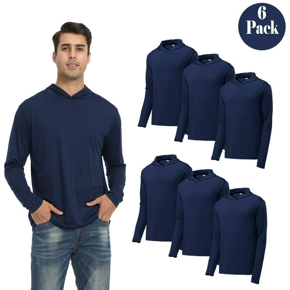 Zfeel Dry Fit Pullover Hooded Shirt for Men, 6 Pack Long Sleeve 100% Polyester Hoodie, Navy, S