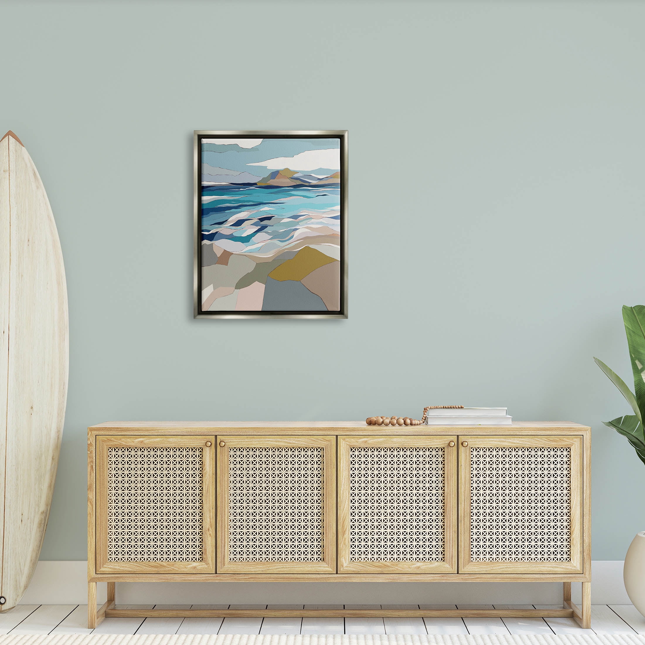 Stupell Industries Rolling Beach Waves Abstract Shore Graphic Art Luster Gray Floating Framed Canvas Print Wall Art, Design by Nikita Jariwala