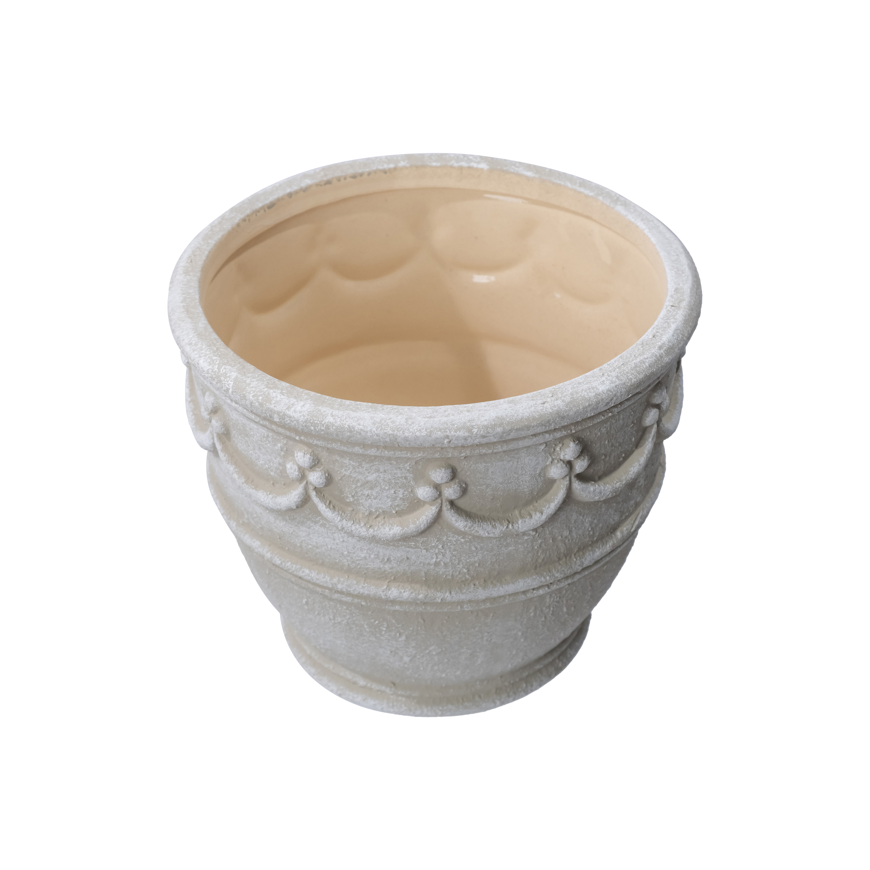 My Texas House 8-Inch Wave Embossed Ceramic Planter, Cream photo 7