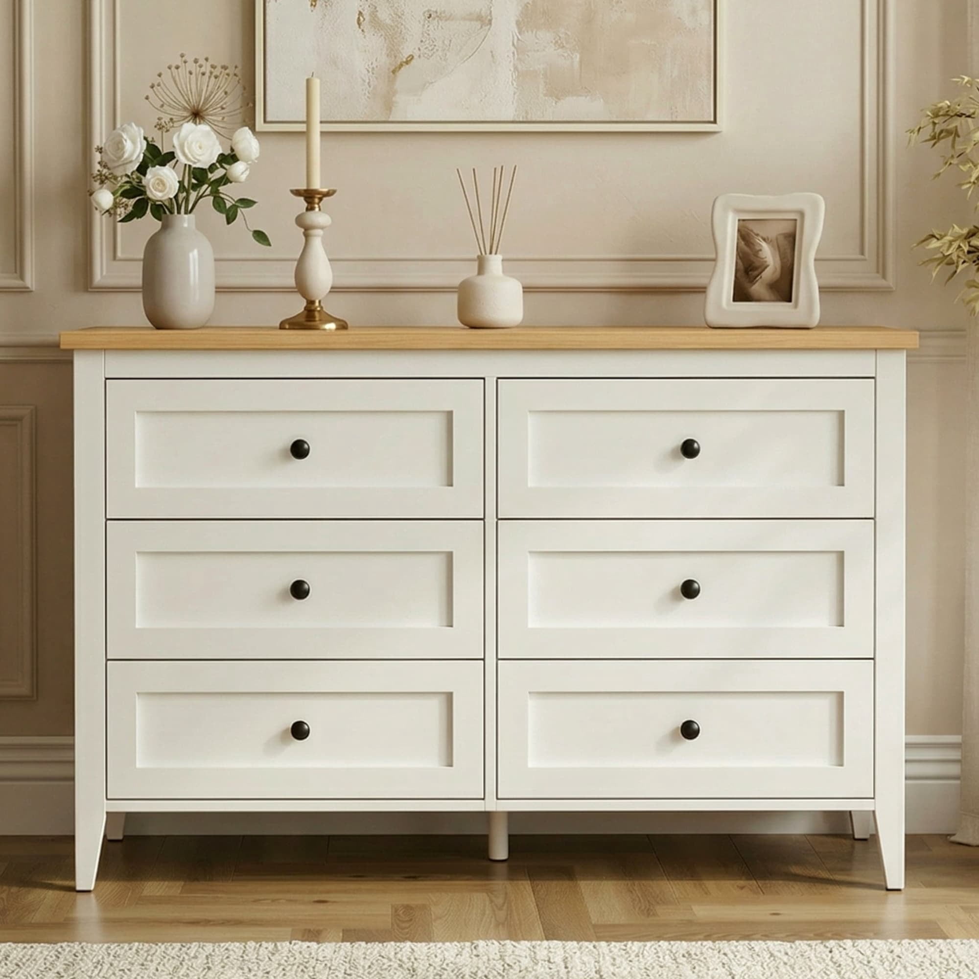 RichYa 6 Drawer Dresser for Bedroom,Chest of Drawers with Metal Knobs,Dresser for Closet,Kids,Wood