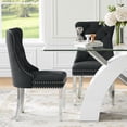 thumbnail image 4 of 5-Piece Glass Dining Table Set, 63" Rectangular Tempered Glass Top, X-Shaped Base, Velvet Cushioned Stainless Steel Frame Dining Chairs, for Living Room, Kitchen, 4 of 7
