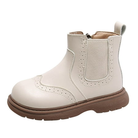 

ZMHEGW Fashion Autumn And Winter Children Boots Boys And Girls Ankle Boots Thick Soles Non Slip Side Zippers Solid Color Simple British Style