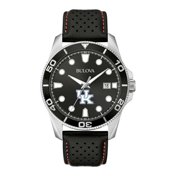 Men's Bulova Black Kentucky Wildcats Corporate Collection Leather Strap Watch