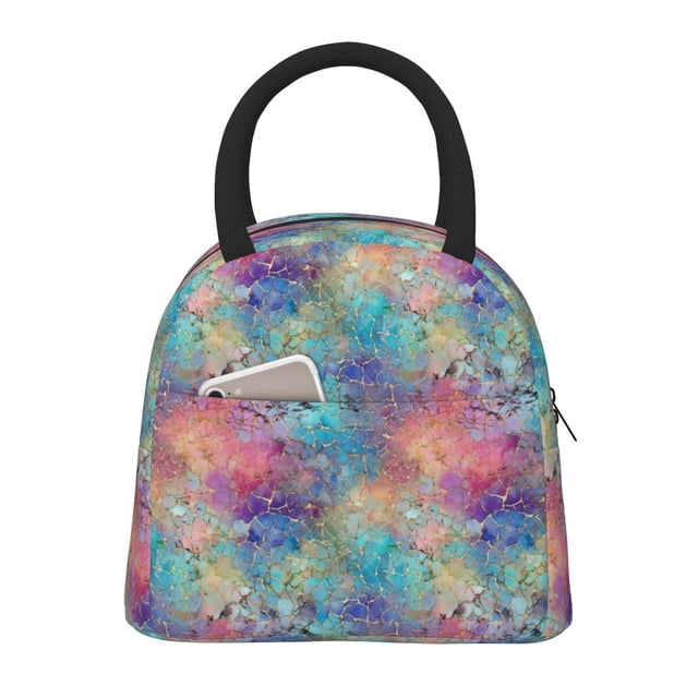 Balery blue pink colorful cracked texture Bolsa de Almuerzo para Mujeres, Caja de Almuerzo, Bolsa de Almuerzo Pequeña Impermeable, Tote de Almuerzo Reutilizable con Gran Capacidad