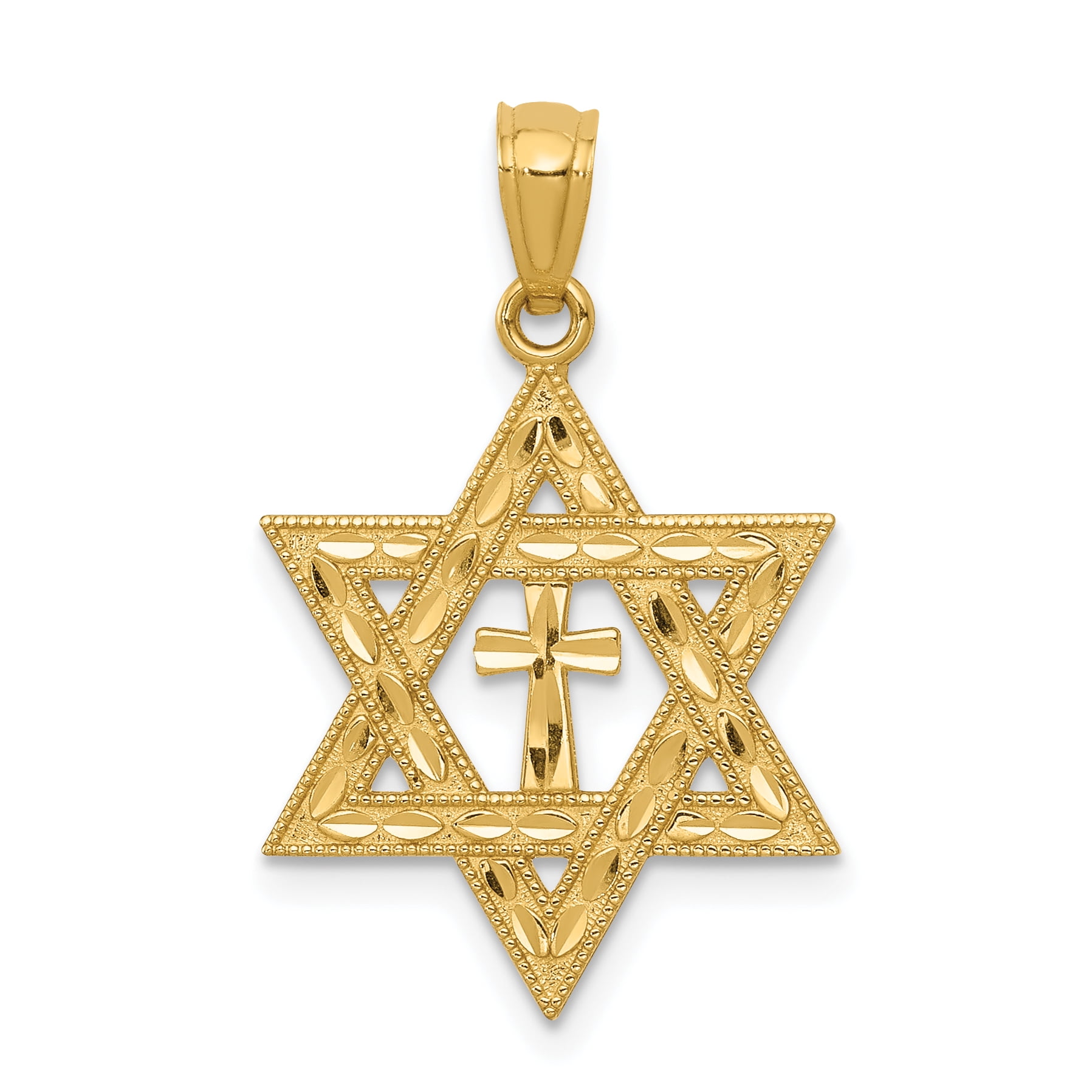 14k Dia-Cut Star Of David W//cross Pendant Best Quality Free Gift Box