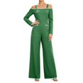 thumbnail image 3 of Tqcoqu Women's Cold‑Shoulder Jumpsuit, Contrast Piping Long Sleeve Wide Leg Floor Length Jumpsuit with Large Patch Pockets, 3 of 10