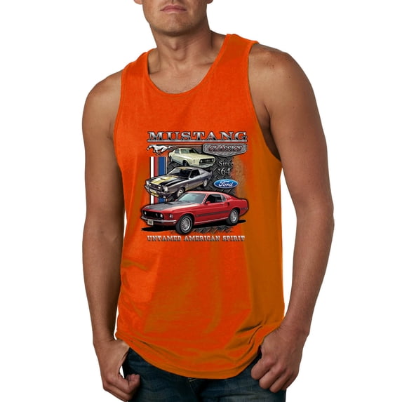 Ford Mustang Untamed Spirit Cars and Trucks Mens Graphic Tank Top, Orange, 3X-Large