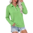 thumbnail image 2 of Hearthz Polo Shirt Women 3 Button Long Sleeve Shirts Women Relaxed Fit Solid Color Tshirts Shirts for Women Uniform Tops for Women Green L, 2 of 5