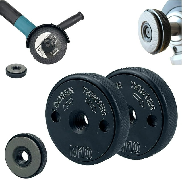 5/8-11 Angle Grinder Flange Nut, Self-Tightening Quick Release Lock Nut, No Wrench Required Metal Grinder Nut Replacement for 4.5"/5" 100-Type Grinders with Threaded Spindle (M 10, 2 PCS)