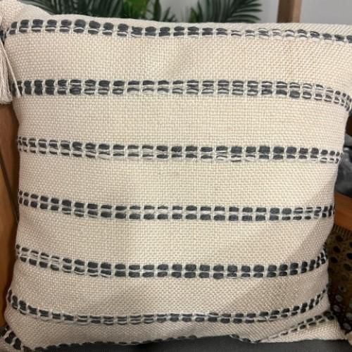Natural striped cushion 18''x18'' - Blue grey