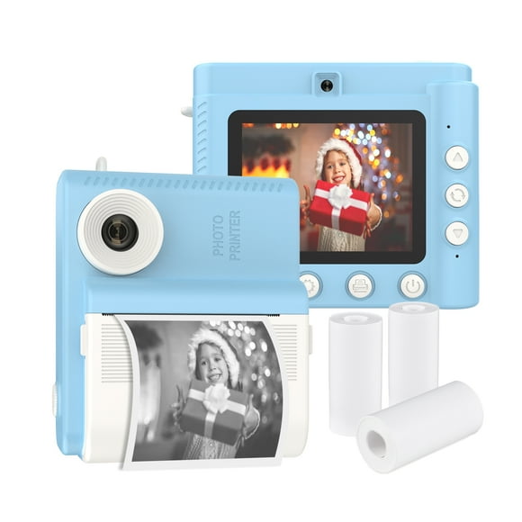 Kids Instant Print Camera Digital Camera for Kids 1080P Digital Video Camera Dual Lens 2.8 Inch IPS Screen Built-in Battery Photo Frames with 3 Rolls Thermal Printing Paper Neck Strap Birthday