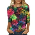 thumbnail image 1 of RKSTN Mardi Gras 3/4 Length Sleeve Womens Tops Oversized Crewneck Carnival Mask Print 3/4 Sleeve T Shirt Womens Casual Round Neck Tuesday Carnival Party Short Sleeve Tee Shirt Spring Summer Clothes, 1 of 6