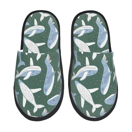 Balery Beautiful Whales Slient Indoor Furry Fleece Comfort House Shoes Soft Non-Slip Home Shoes Cotton slippers House Slippers-- Large