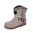 thumbnail image 2 of Round Toe Flat Heel Platform Suede Flat Belt Buckle Fringed Short Boots Women's Boots, 2 of 3