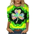thumbnail image 2 of Xdegoge Saint Patricks Day Outfit Women 3/4 Sleeve Tie-Dye Shamrock T-Shirt with Silver Clover Center, Green & Blue Gradient, Funny St. Patrick's Shirts, 2 of 5