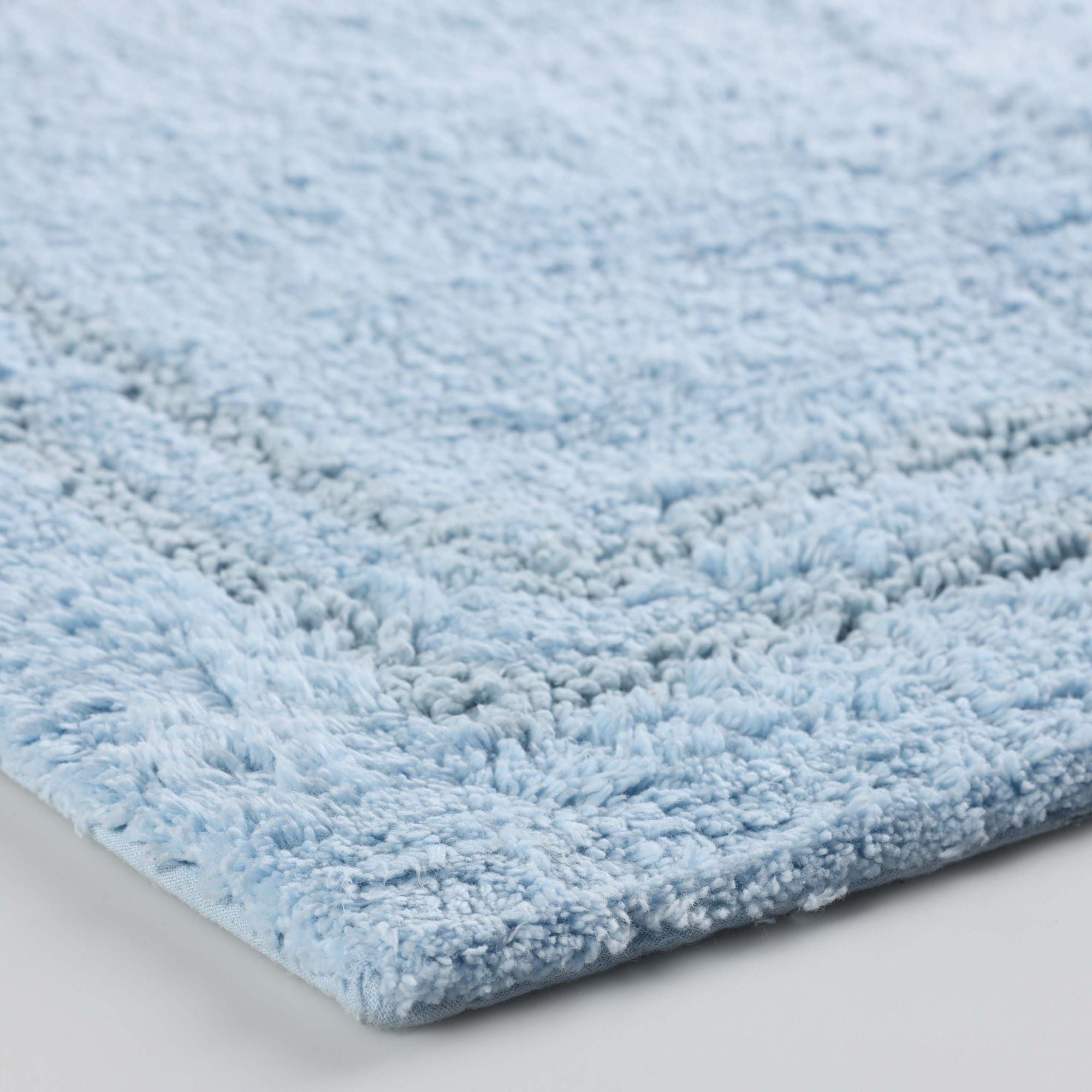 Superior Solid Bordered Cotton Washable Non-Slip Bath Rug, Runner Size, Light Blue