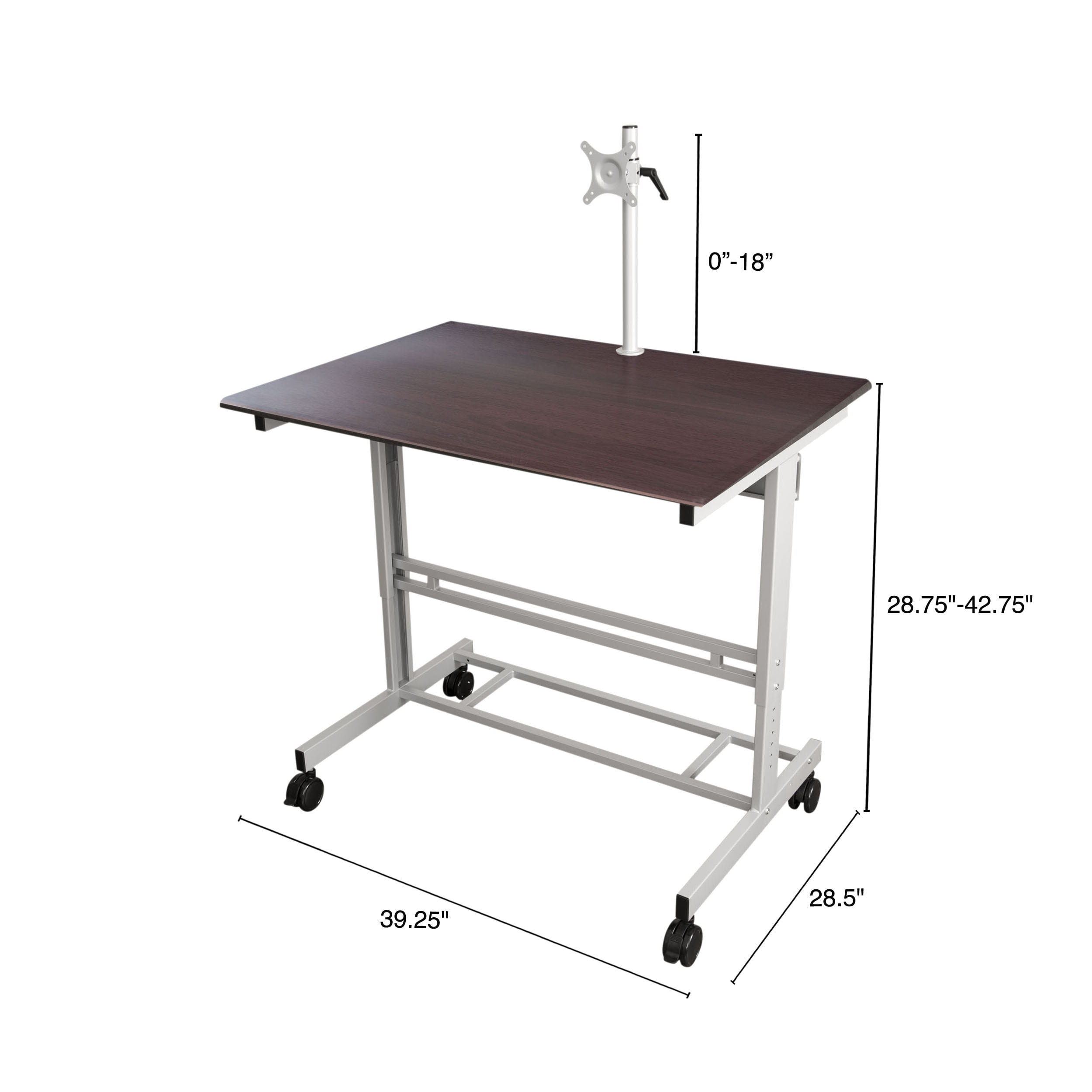 40 Mobile Adjustable-Height Stand Up Desk with Monitor Mount (Dark Walnut Shelves and Silver Frame)