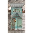 thumbnail image 3 of Ambesonne Retro Quilted Bedspread Set 2 Pcs, Old Door and Curtain Print, Twin Size, Teal Brown White, 3 of 3