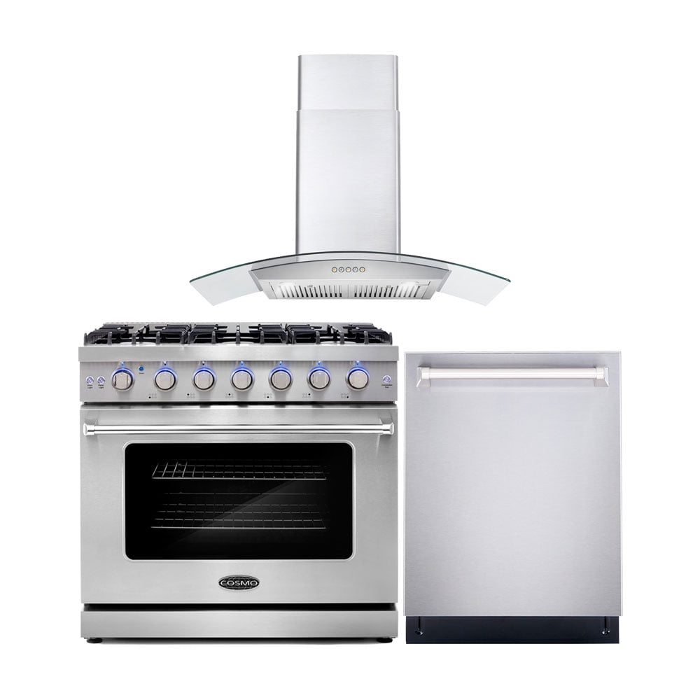 3 Piece Kitchen Package with 36" Freestanding Gas Range 36" Wall Mount