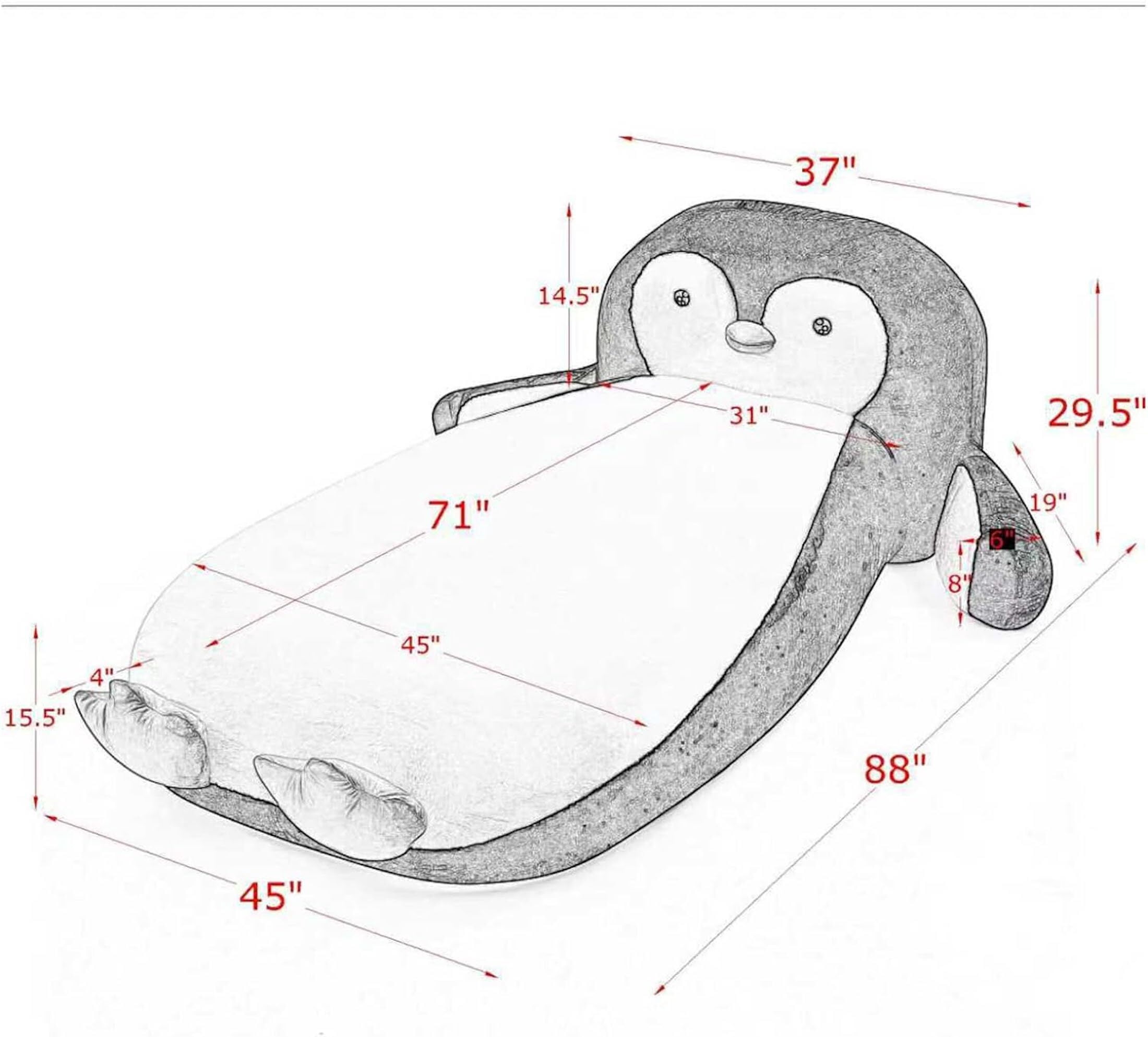 Aisword Twin Size Kids Daybed with Penguin Shaped & Headboard, Upholstered Faux Fur Cloud Boneless Memory Foam Bed Mattress, Platform Floor Sofa Couch Bed Frame for Girls, Boys, Teenager