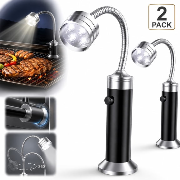 Rongsi 2 Pack Barbecue Grill Light, Magnetic Base, Ultra-Bright LED Grill Lights, 360 Degree Flexible Gooseneck, for Camping, Reading, Biking, Grill Gadget