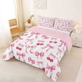 thumbnail image 2 of Manfei Pink Bow Cherry Full Size Comforter Sets for Girls, Cute Ribbon Bedding Sets, Pink Reversible, 3pcs, 2 of 6